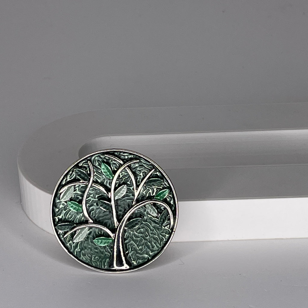 Magnetic brooch & scarf clip  - 'tree of life' design in shades of shiny silver and forest green