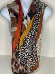 Orange, black and mustard leopard print scarf