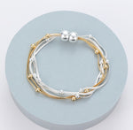 Magnetic bracelet with multi-row silver and gold beads