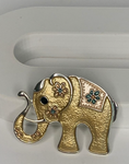 Magnetic brooch & scarf clip - 'elephant' design in shades of shiny silver, mustard, oatmeal and hints of blue