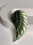 Magnetic brooch & scarf clip - 'angel wing' design in shades of shiny silver, forest green, olive green and sage green