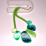 Short necklace, with various green detail and lime green beading