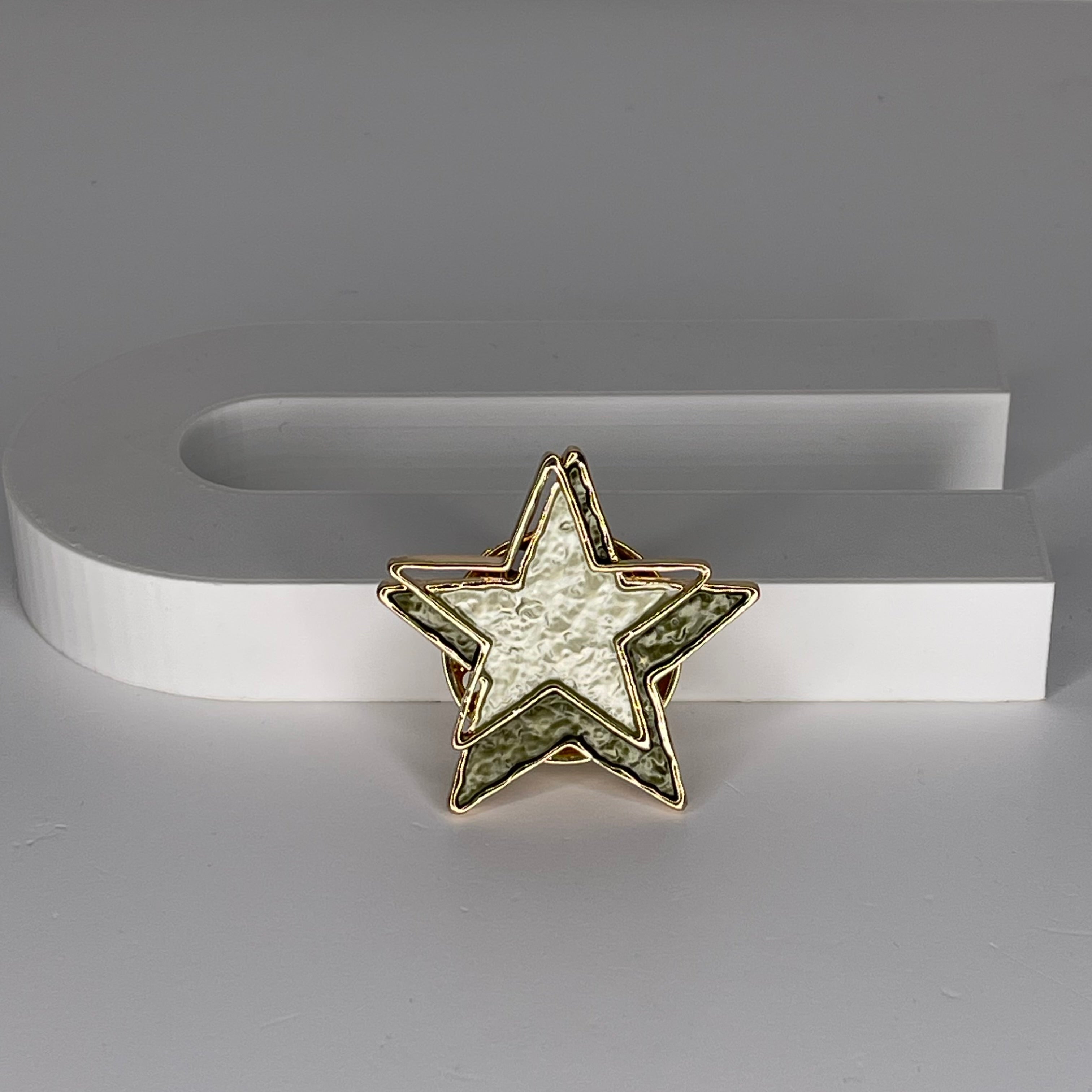 Magnetic brooch & scarf clip  - 'double star' design in shades of shiny rose gold, khaki and sage green