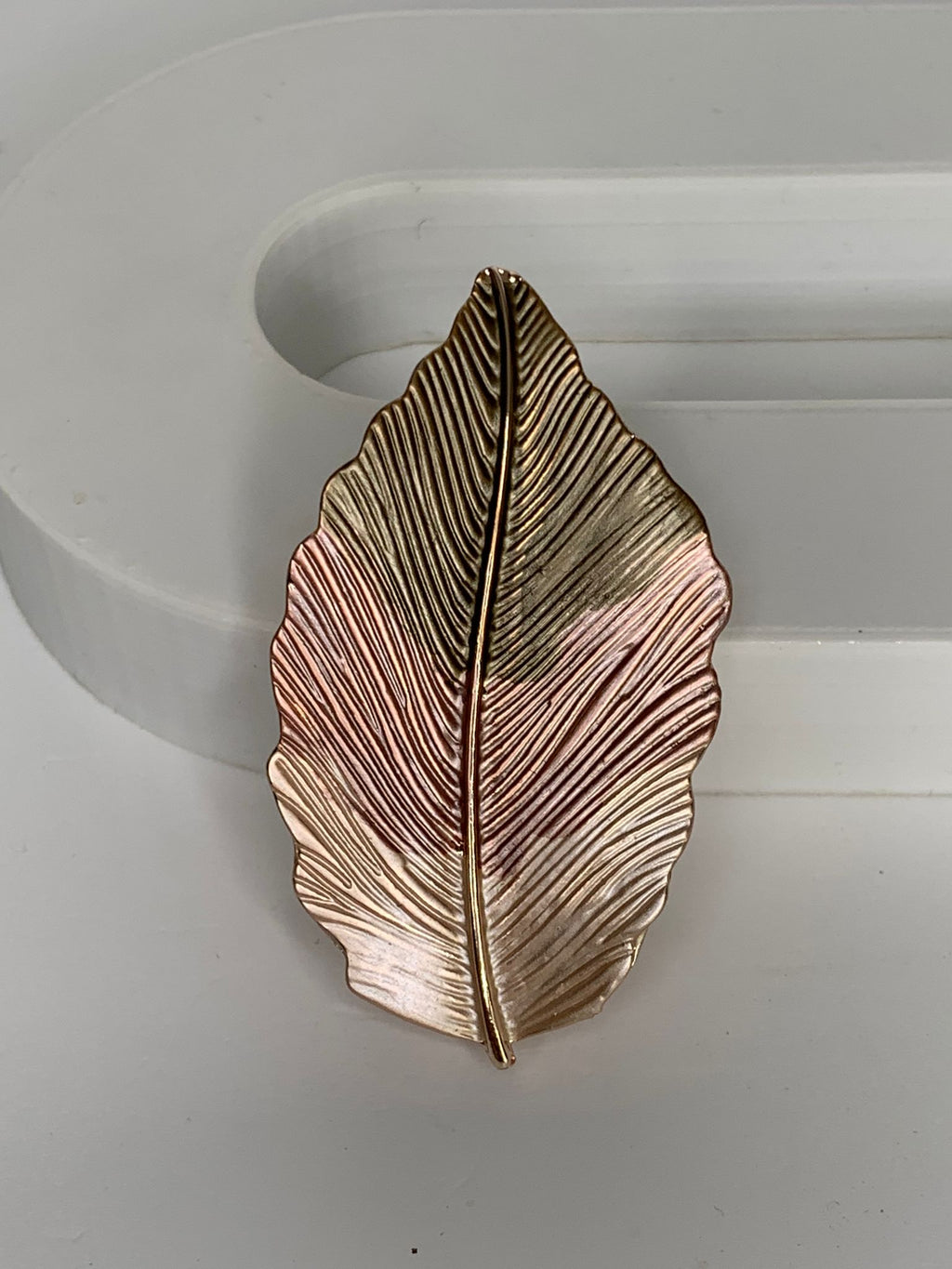Magnetic brooch & scarf clip  - 'lined leaf' design in shades of matte rose gold, bronze and champagne