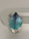 Magnetic brooch & scarf clip  - 'lined leaf' design in shades of navy, aqua blue and turquoise