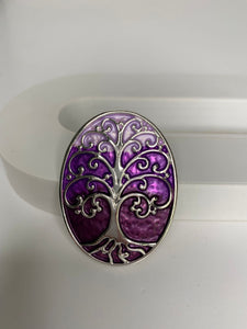 Magnetic brooch & scarf clip  - 'curly tree' design in shades of shiny silver and purple and mauve
