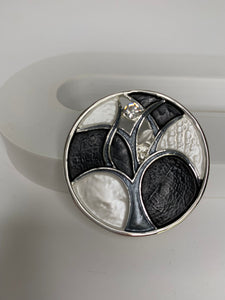Magnetic brooch & scarf clip  - 'tree of life' design in shades of shiny silver, matte silver, dark and light grey