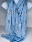 Baby blue scarf with silver foil mulberry style trees
