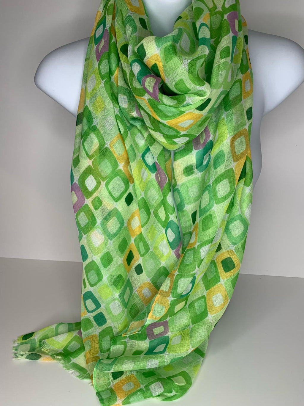 Green square patterned design scarf