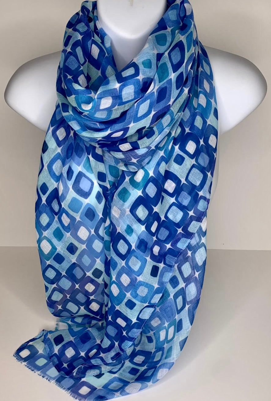 Blue mini-squares print scarf