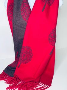 Cashmere-blend, super soft, reversible fuchsia/grey tree of life scarf