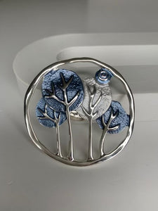 Magnetic brooch & scarf clip  - 'open tree' design in shades of shiny silver and navy blue
