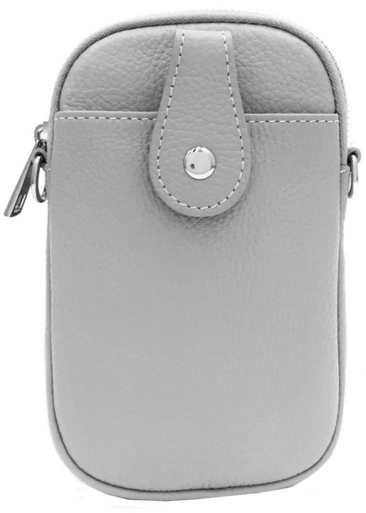 Genuine Italian Leather cross-body phone bag with adjustable strap in grey