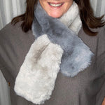 Faux fur cravat in light grey and mid grey