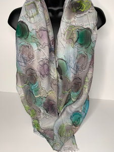 Shades of green and grey circular design scarf