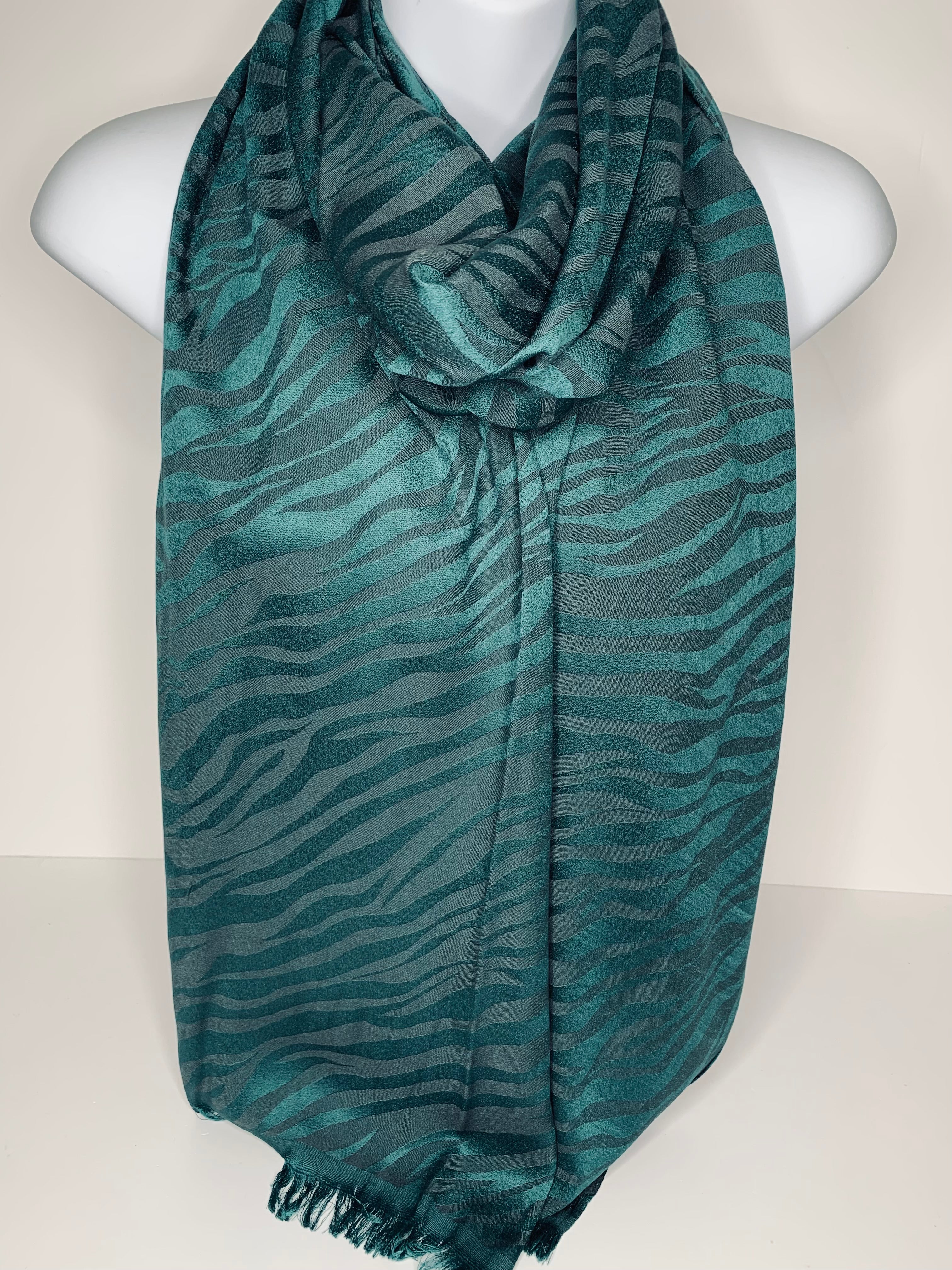 Jade green and grey zebra print scarf