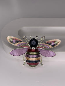 Magnetic brooch & scarf clip  - 'bumble bee' design in shades of shiny silver, purple, red, hints of green and navy
