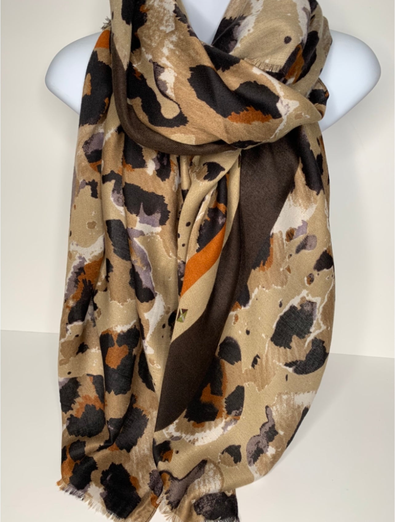 Brown, beige and tan animal print scarf