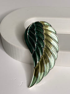 Magnetic brooch & scarf clip - 'angel wing' design in shades of shiny silver, forest green, olive green and sage green