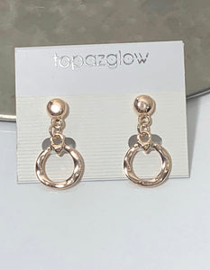 Battered rose gold metal circle earrings