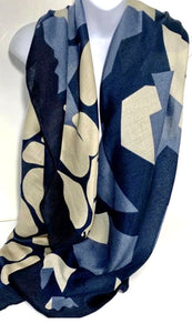 Blue and stone geometric pattern scarf