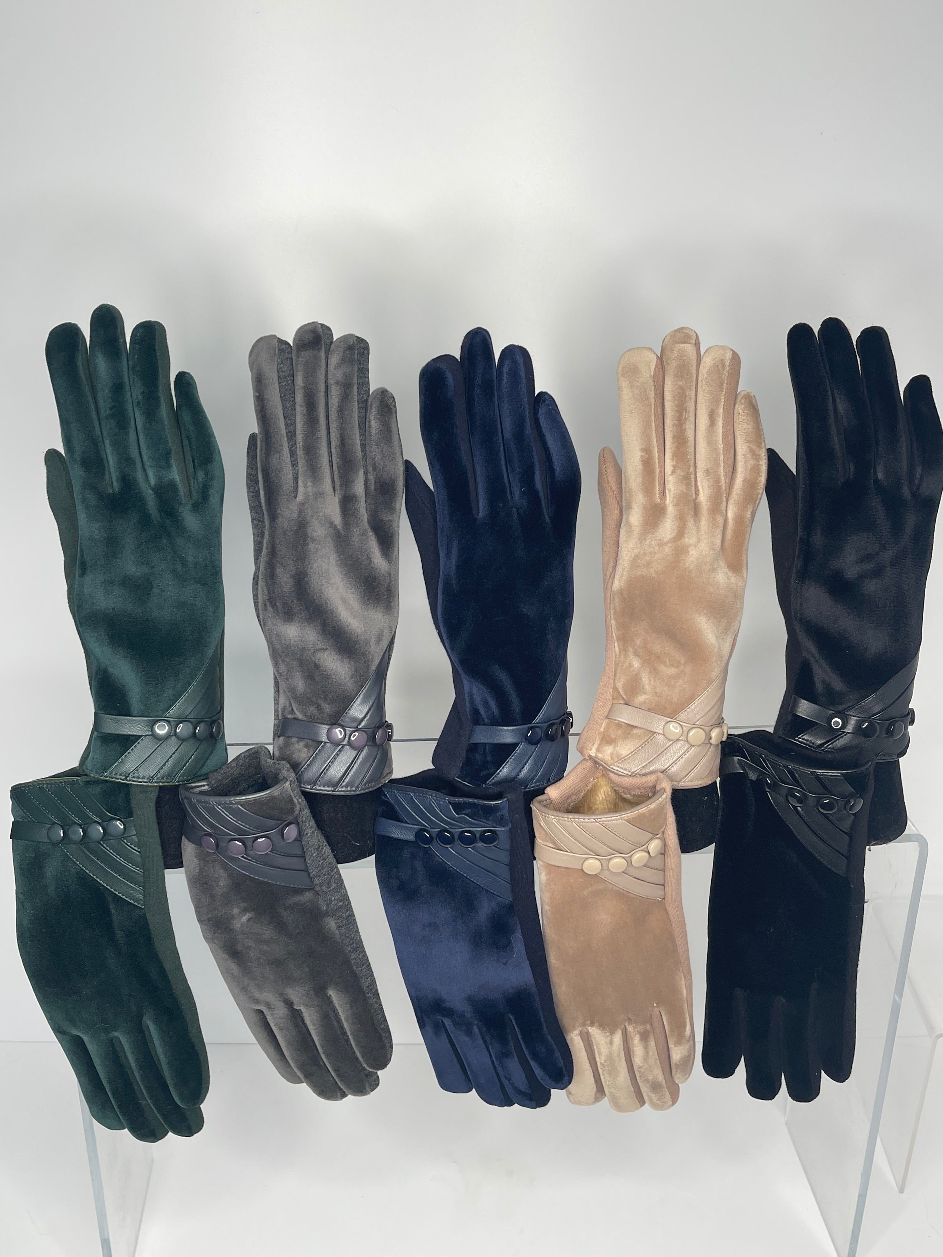 Vegan leather and suede button cuff Touchscreen Gloves in multiple colours