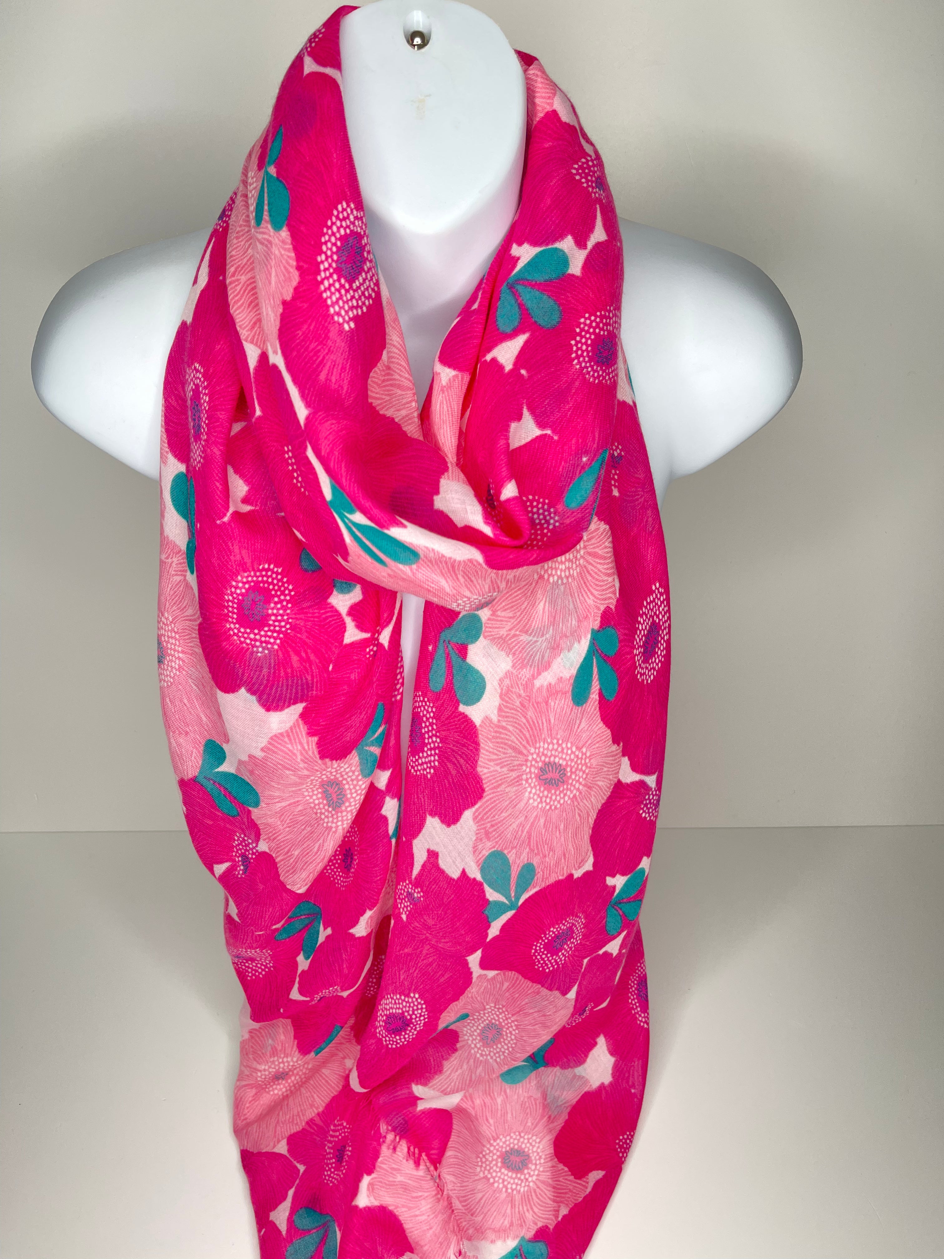 Fuchsia, pink and green floral print scarf
