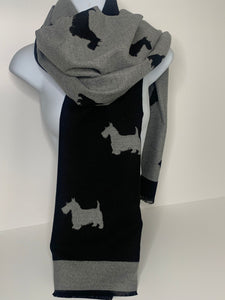 Cashmere-blend scotty dog reversible print scarf in black/grey