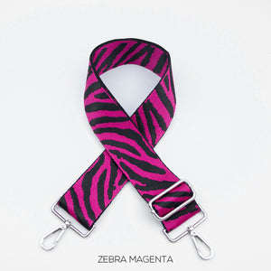 Fully adjustable, zebra print magenta handbag shoulder strap